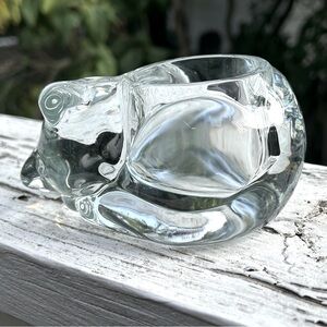 Vintage Indiana Glass Sleeping Cat Votive Holder